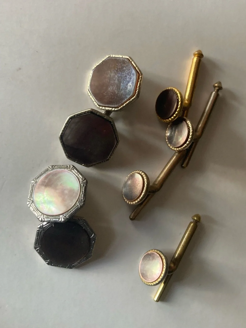 Vintage Mother-of-Pearl Cufflinks & 4 Shirt Studs Formal Dress Set